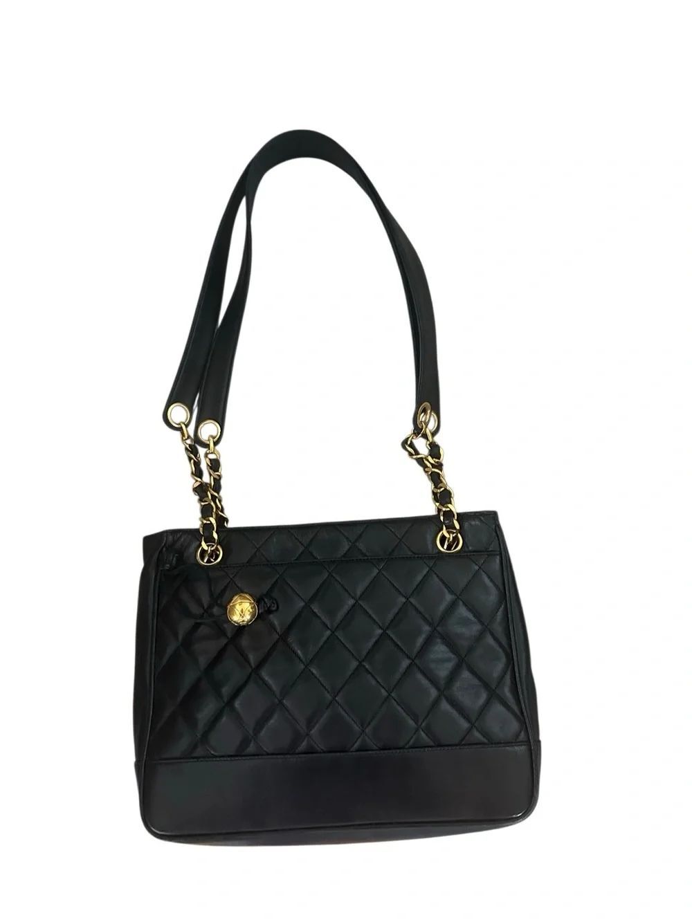CHANEL Black Quilted Leather Shoulder Bag with Gold Hardware